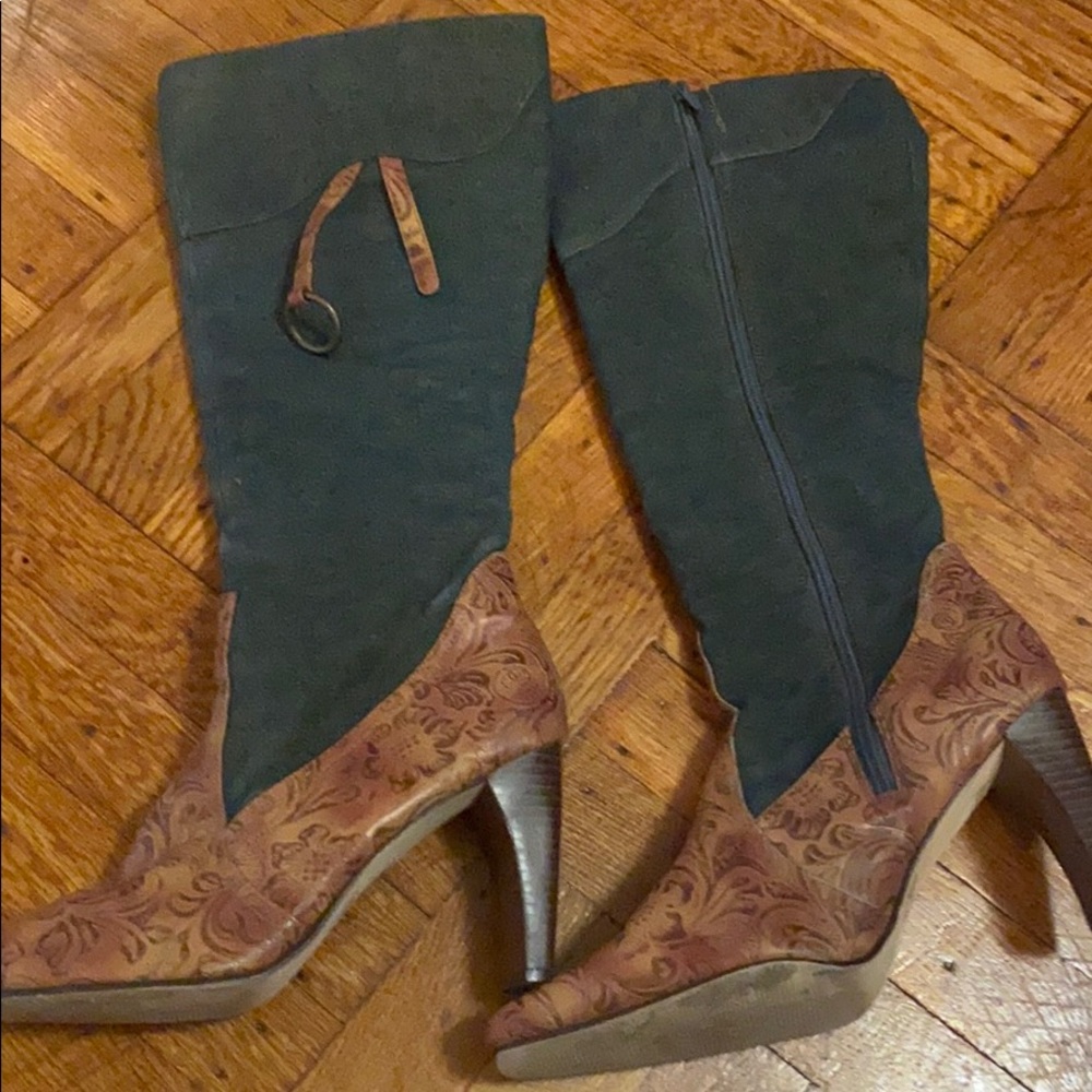 Leather and fabric boots